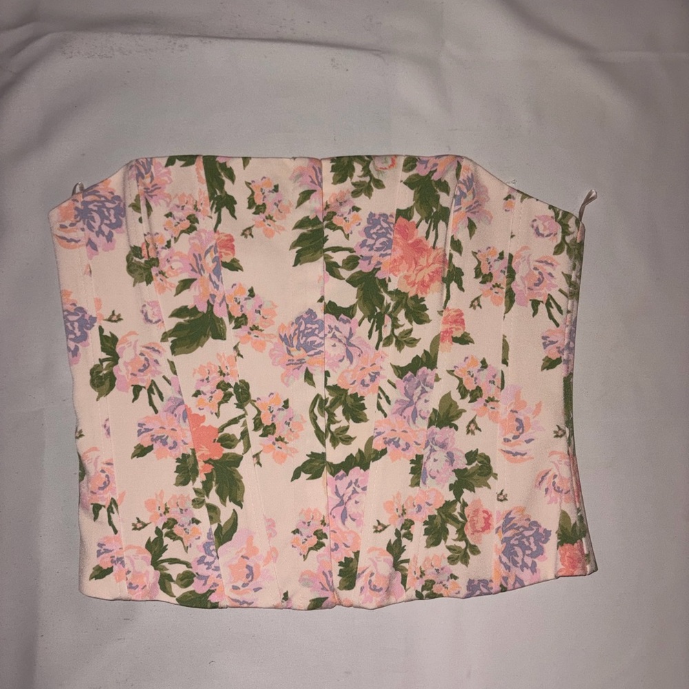 Zara Floral Print Strapless Corset Top